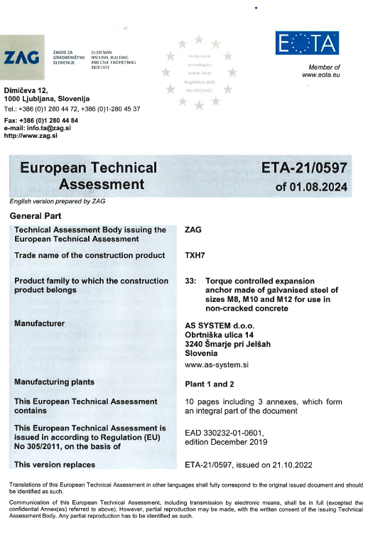 STEEL ANCHOR | TXH7 | ENG | ETA-21/0597